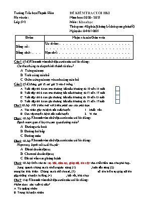 Đề kiểm tra cuối học kì 1 môn Khoa học Lớp 5 - Năm học 2020-2021 - Mã đề 52